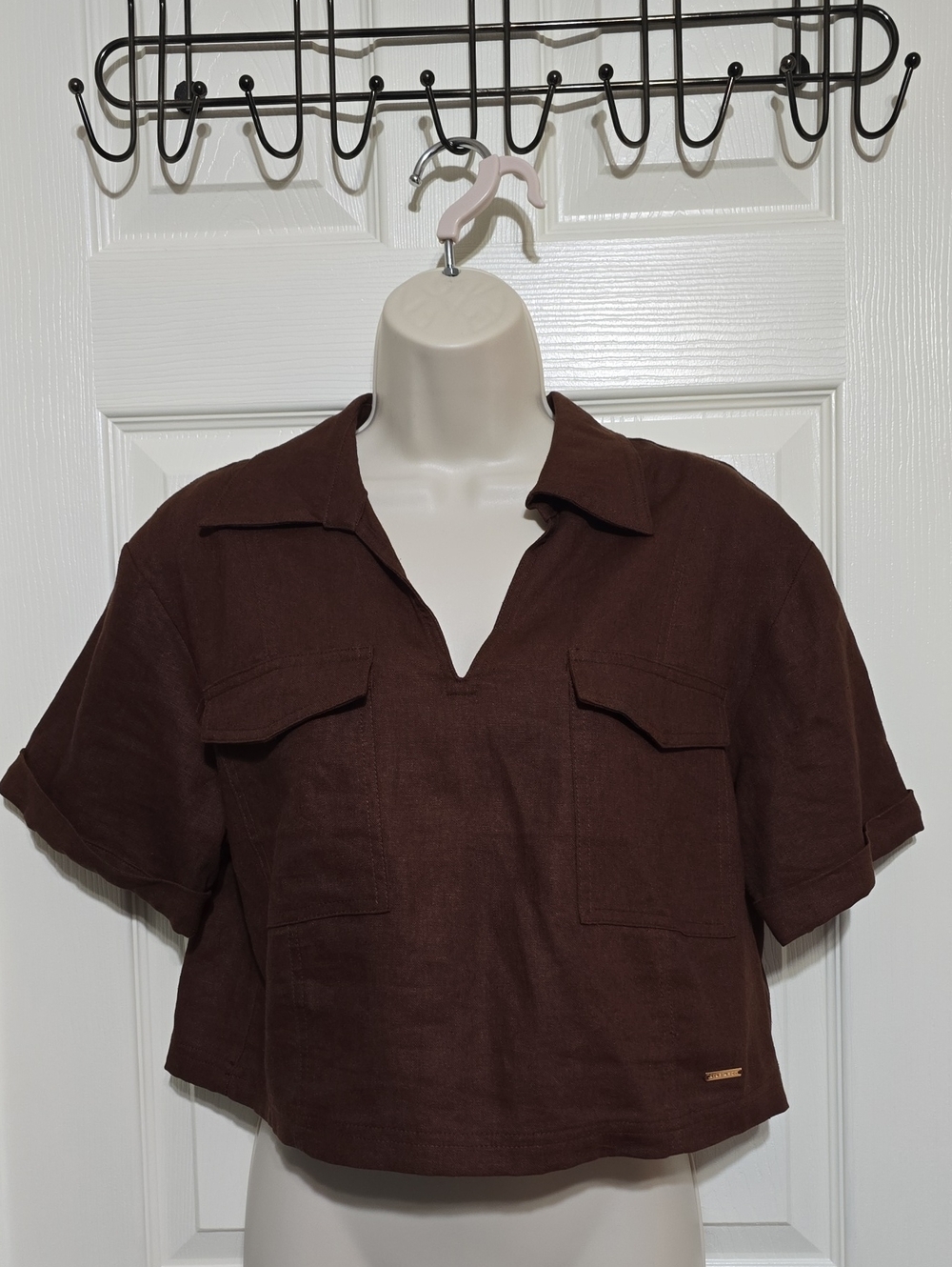 INine West Cropped Utility Top - Dark Brown